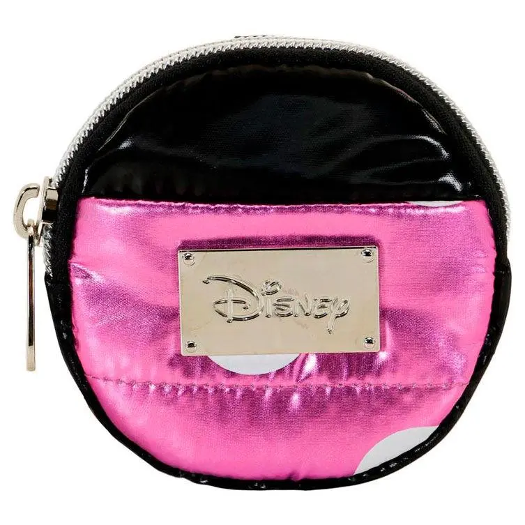Porta Moedas Redondo "Padding Air" Preto e Rosa com Laço - Minnie