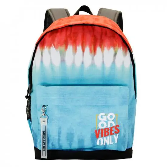 Mochila Escolar ECO - Azul Claro e Vermelho "Good Vibes" - Oh My Pop