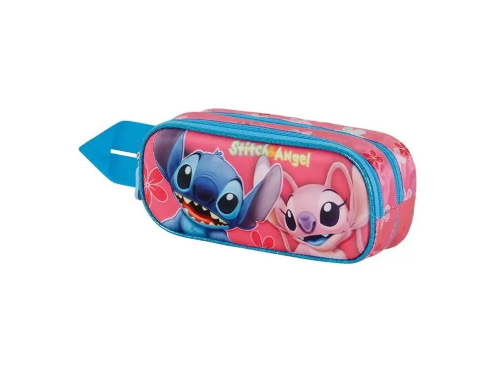 Estojo Duplo 3D Rosa com Stitch e Angel "Match" - Lilo & Stitch