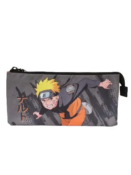 Estojo Triplo Preto e Laranja "Shuriken" - Naruto