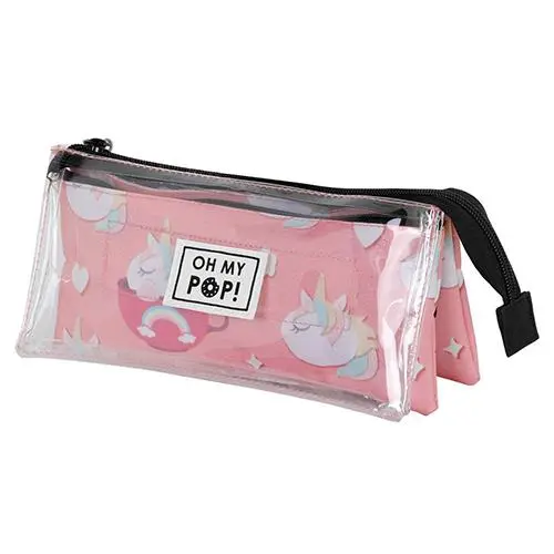 Estojo Triplo Transparente e Rosa "Cupnicorn" Unicórnio - Oh My Pop