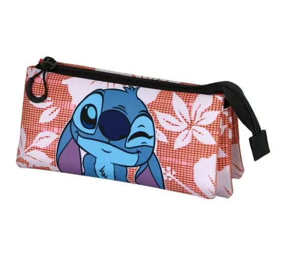 Stitch - Estojo Triplo Rosa c/ Flores Brancas "Maui"