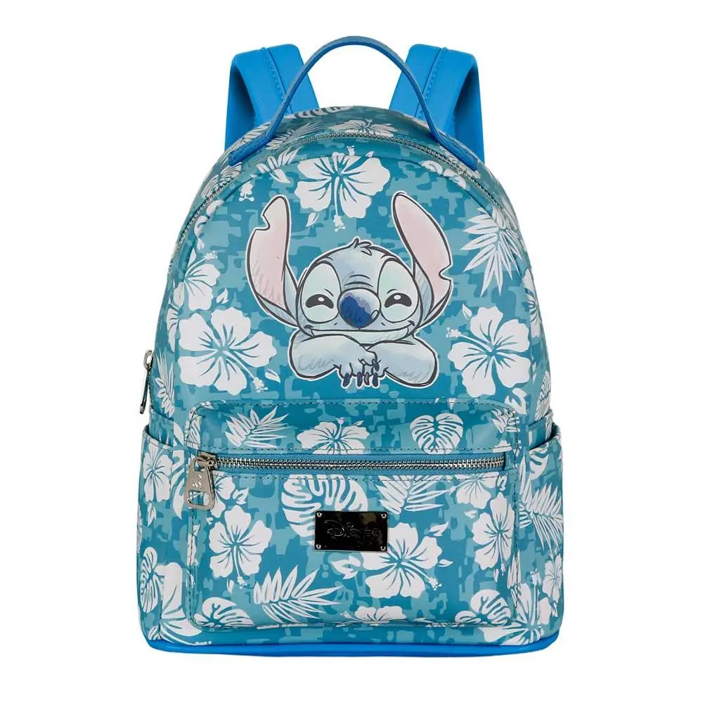 Mochila "Heady" Azul c/ Flores Brancas - Stitch