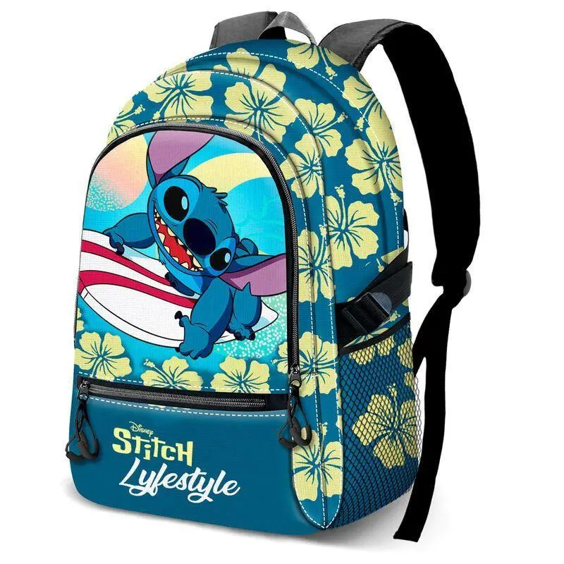 Mochila Escolar Azul Surf com 3 Fechos "Lifestyle" - Lilo & Stitch