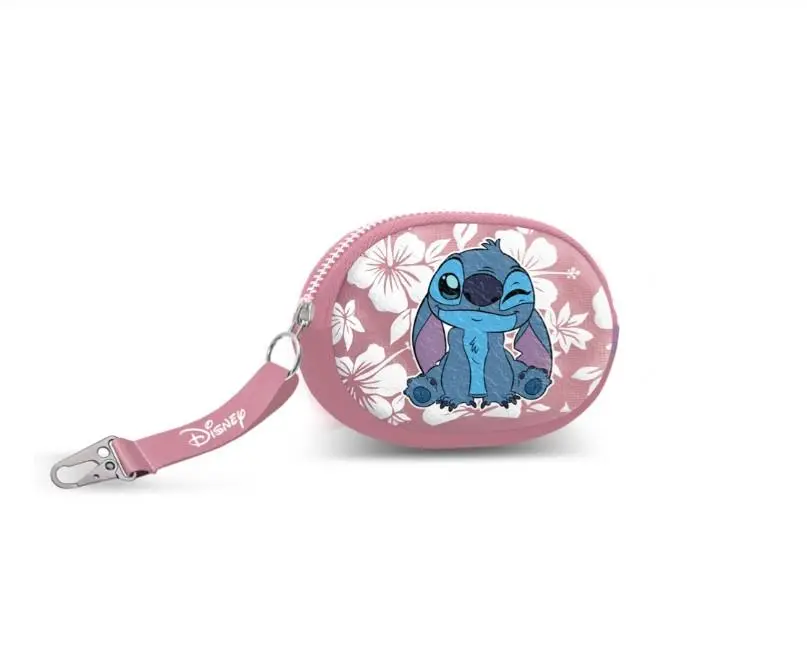 Stitch - Porta-Moedas Oval Rosa c/ Flores Brancas "Maui"