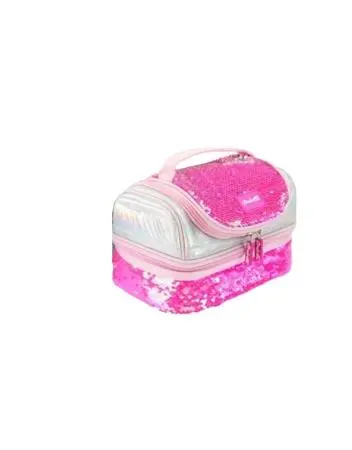Lancheira Rosa Choque com Lantejoulas Holográfica 2 Fechos "Girabrilla" - Nice