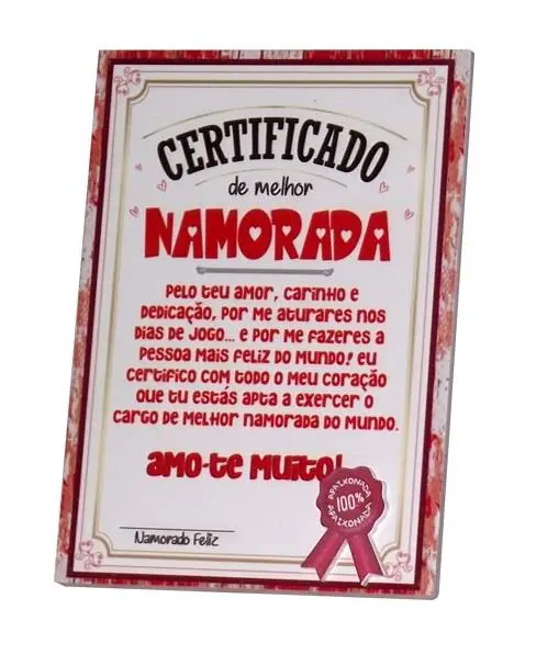 Certificado de Melhor Namorada "Amo-te Muito"