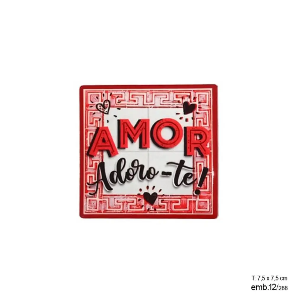 Magnético Em Ceramica Quadrado "Amor Adoro-Te!
