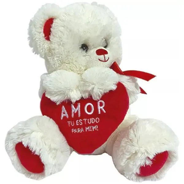 Urso Bege com Laço e Coraçao "Amor Tu És Tudo Para Mim!" 45cm