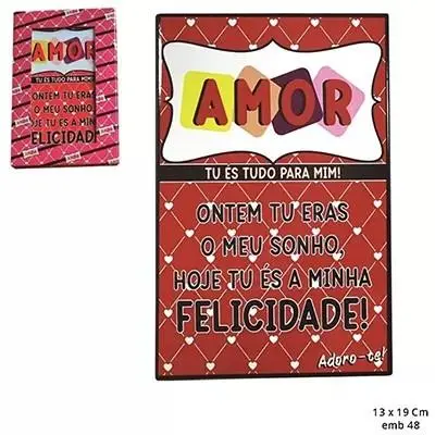 Placa Em Ceramica "Amor Tu És Tudo Para Mim" 13x19cm