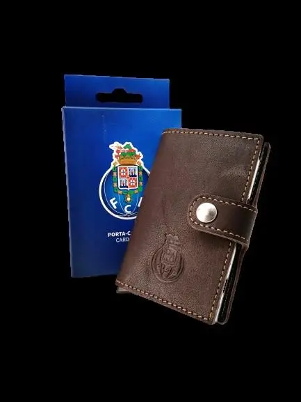Porta Cartões Castanho c/ Botão e Mola em Pele - FCP