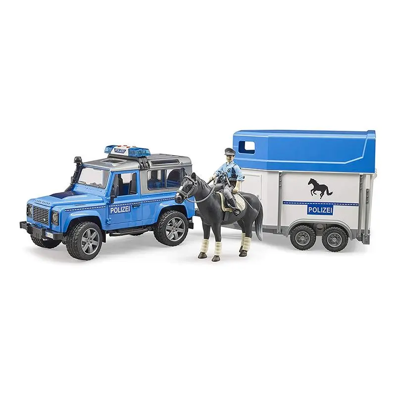 Land Rover Defender Polícia com Atrelado, Cavalo e Polícia - Bruder