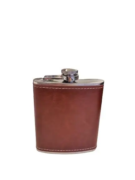 Licoreira 207ml c/ Revestimento em Pele Castanho/Preto Zorr
