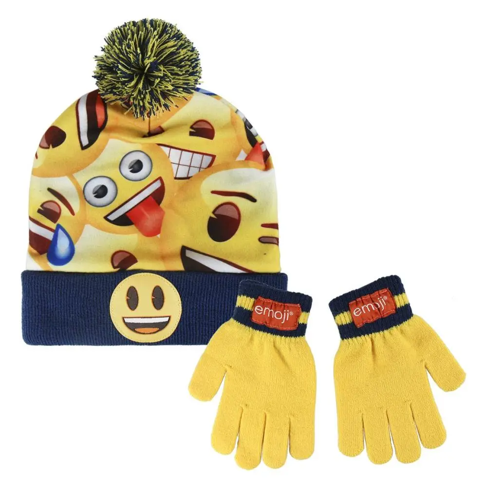 Conjunto Gorro e Luvas c/ Azul - Emoji