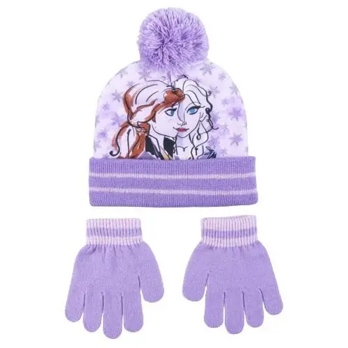 Conjunto Gorro e Luvas Roxo c/ Pompom - Frozen