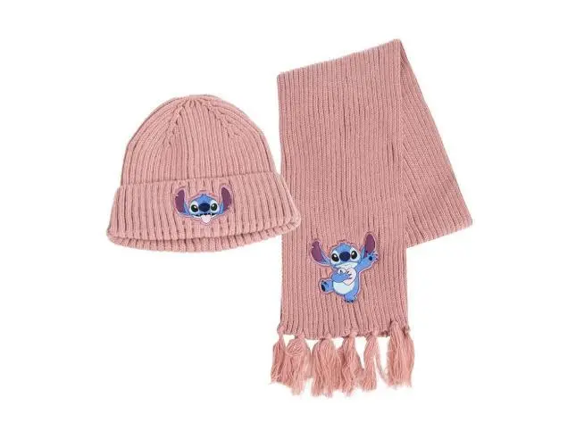 Conjunto de Gorro e Cachecol Rosa Escuro Stitch (TU) - Lilo & Stitch