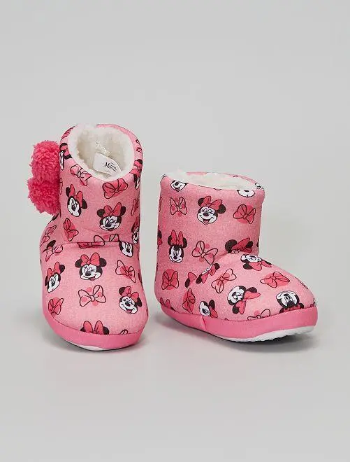 Pantufa tipo Bota Alta Rosa c/ Caras  (26/27) - Minnie