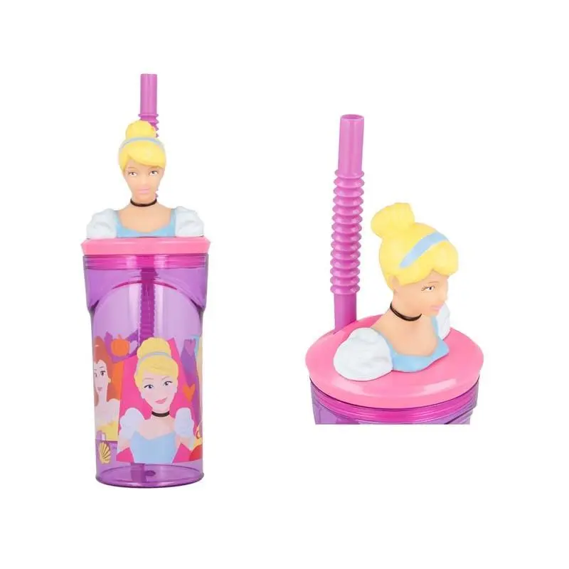 Copo com Tampa e Palhinha e Figura 3D Cinderela - Princesas