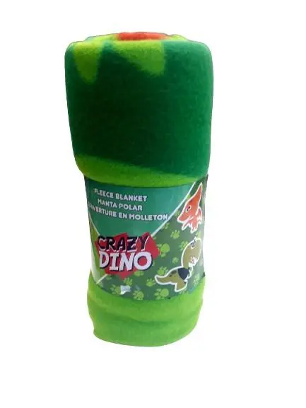 Manta Polar "Crazy Dino" Verde com 6 Dinossauros