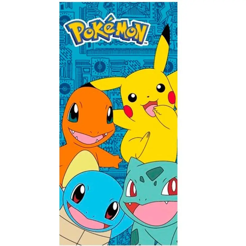 Toalha de Praia Azul Algodão c/ 4 Personagens 70x140cm - Pokémon