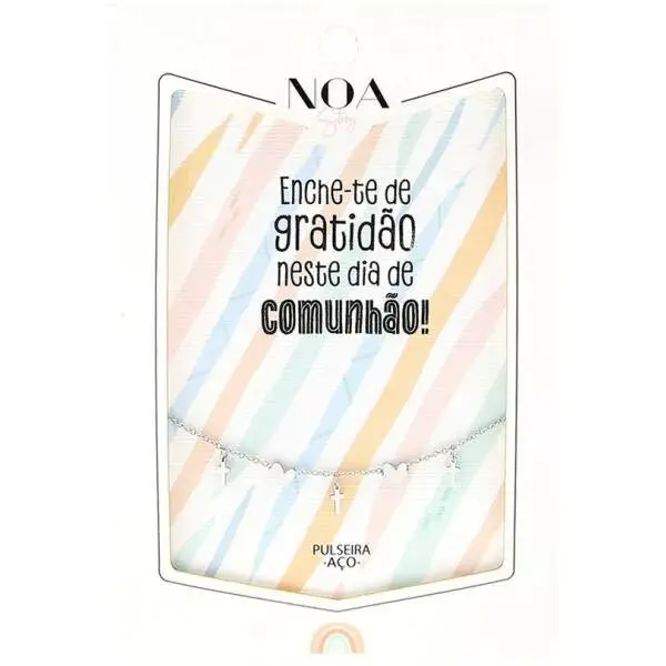 Pulseira Cruzes Aço Prateado "Enche-te De Gratidão Neste Dia de Comunhão" - Lovely Story
