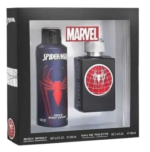 Conjunto Perfume Preto c/ Teia Vermelha e Colónia 200ml - Spiderman