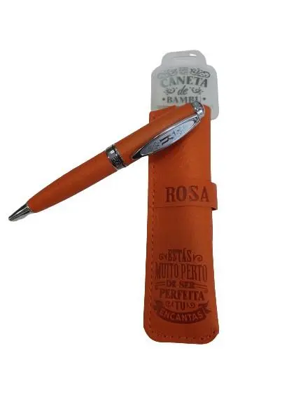 Caneta de Bambú com Bolsa Rosa - H&H