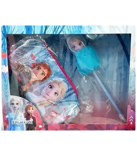 Conjunto Estojo Quadrado "Believe in the Journey" com Caneta Pompom da Elsa - Frozen