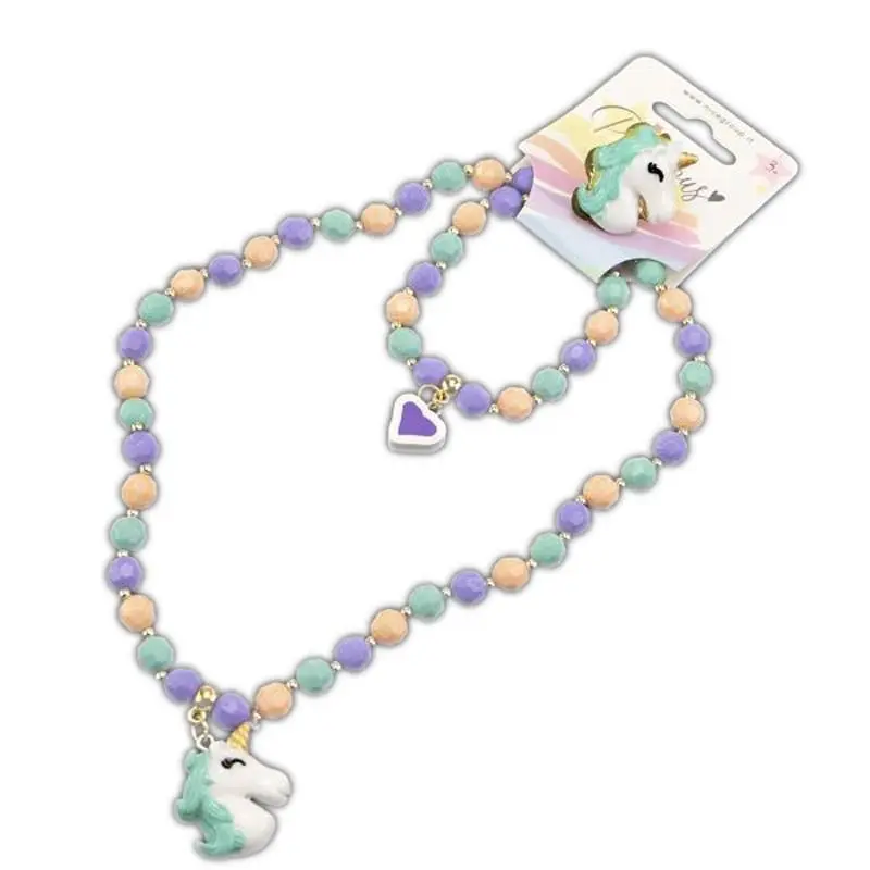 Fio e Pulseira de Missangas Coloridas e Douradas com Unicórnio "Precious" - Nice