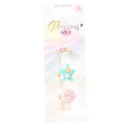Conjunto de 3 Aneis Concha, Estrela e Perola "Precious" - Nice
