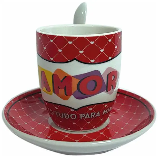 Conjunto de Café com Colher "Amor tu és tudo para mim"