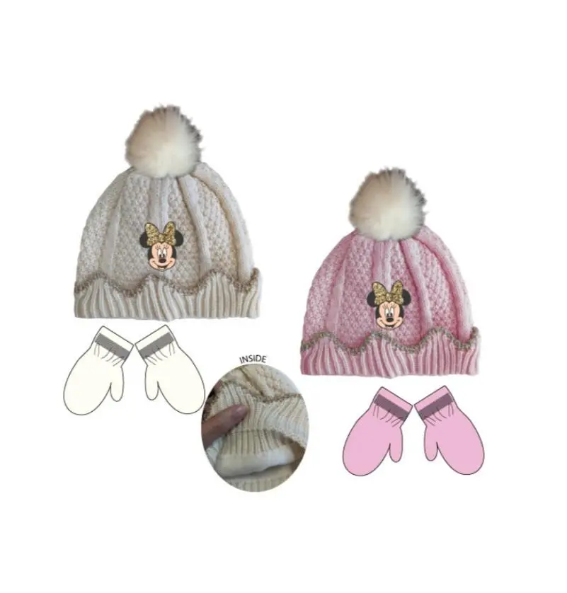 Conj. Infantil Gorro + Luvas Rosa e Azul "Minnie e Fígaro"  - Tam. 48 - Minnie