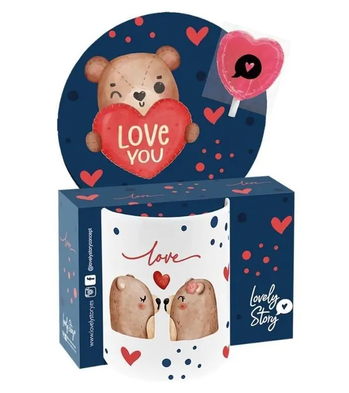 Lovely Story - Caneca de Cerâmica Urso MATCH KISS c/ Chupa-Chupa (330 ml)