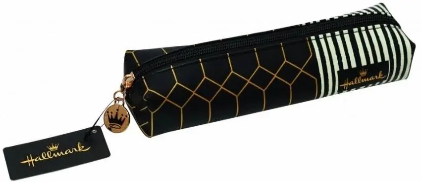 Estojo Redondo Preto c/ Riscas Brancas e Dourado - Hallmark