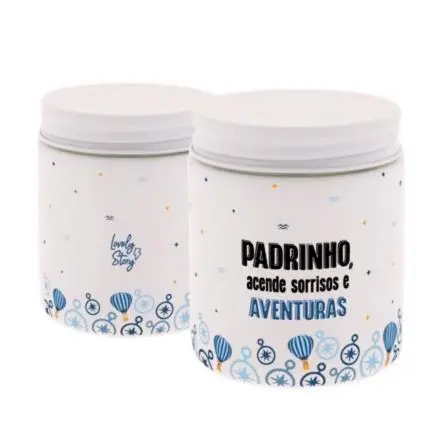 Vela Aromática Cinzenta "Padrinho Acende Sorrisos e Aventuras" - Aromame - Lovely Story