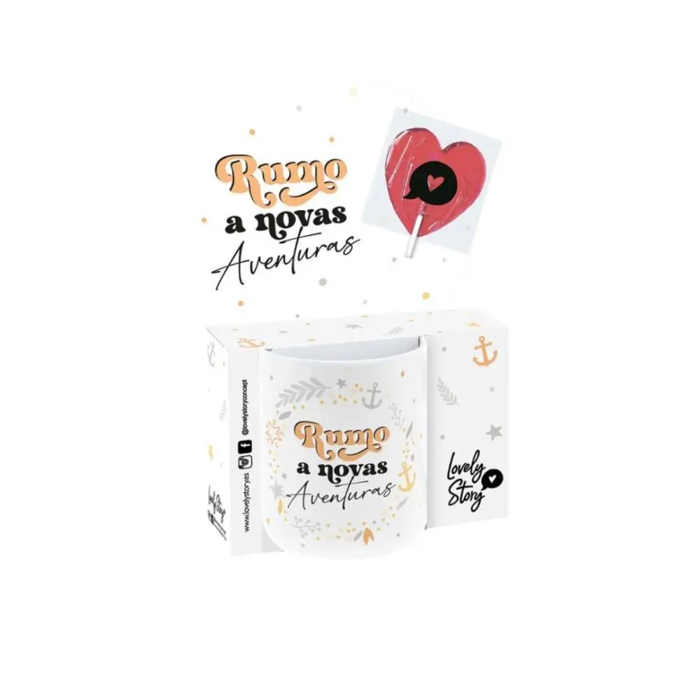 Lovely Story - Caneca 330ml c/ Chupa "Rumo A Novas Aventuras"