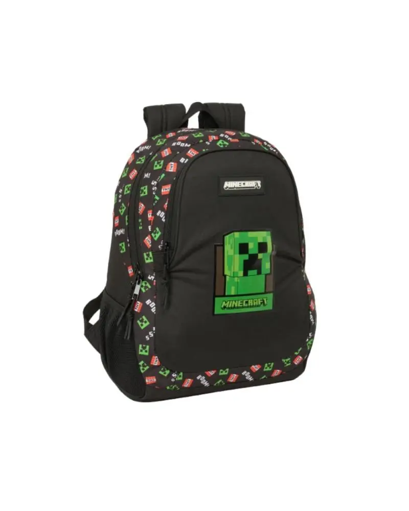 Minecraft - Mochila Escolar Preta C/ 2 Compartimentos e Personagem Verde (44cm)