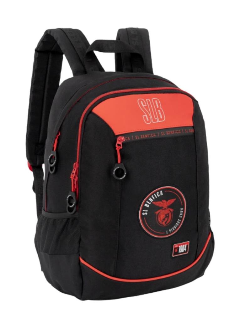 SLB -  Mochila Escolar Preta Com Fechos Vermelhos, Rica Vermelha E Logotipo "1904" 43cm