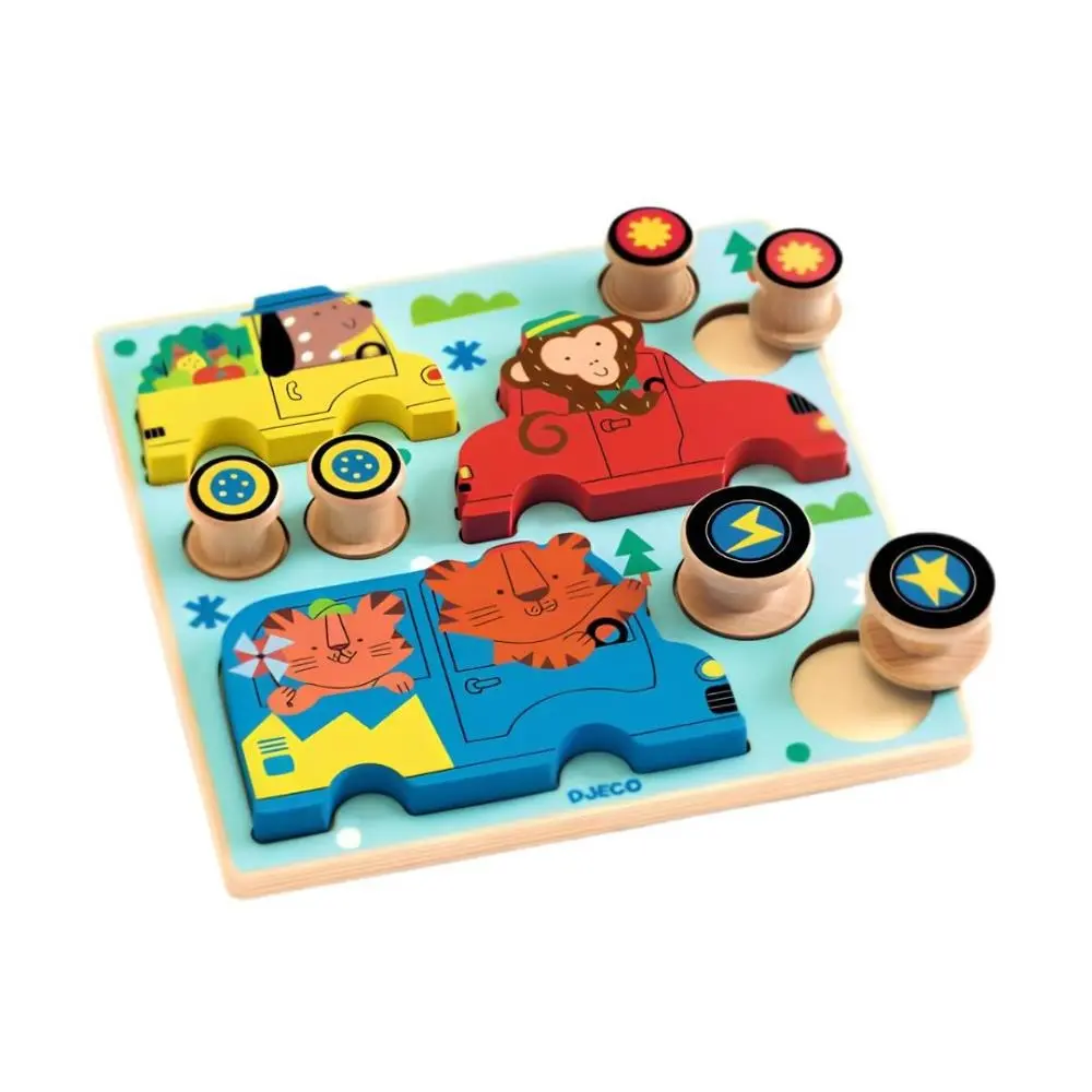 Djeco - Puzzle de Madeira - Puzz & Roll Color com Carros