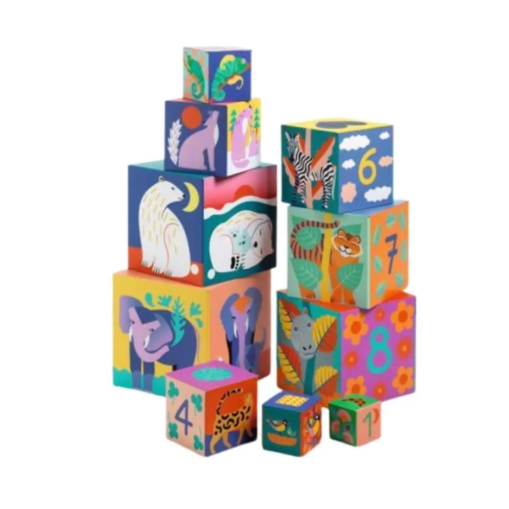 Djeco - 10 Cubos p/ Empilhar - Animais Selvages