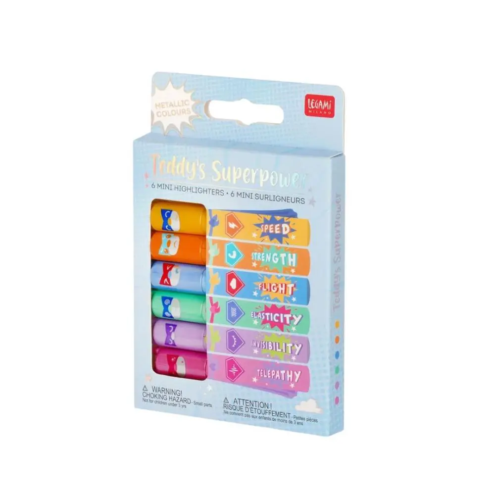 Legami - Teddy's SuperPower - Conjunto de 6 Mini Marcadores - Teddy Bear