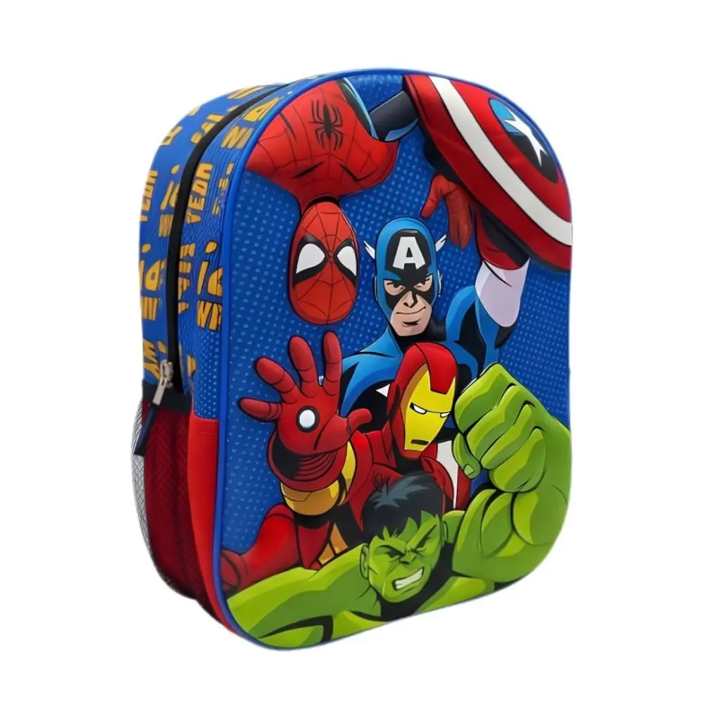 Avengers - Mochila Infantil 3D Azul c/ Personagens c/ Bolso Lateral