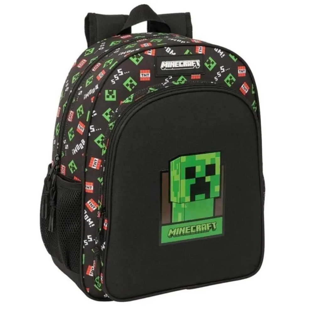 Minecraft - Mochila Escolar Preta C/ de Compartimentos e Personagem Verde