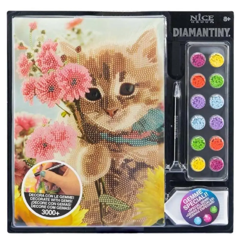 Nice - Pintura de Diamante "Gato c/ Flores"